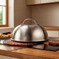BBQ Dome Cover Stainless Steel Griddle Cover with Handle Brushed Grill Lid for Backyard Cooks, Outdoor Cooking