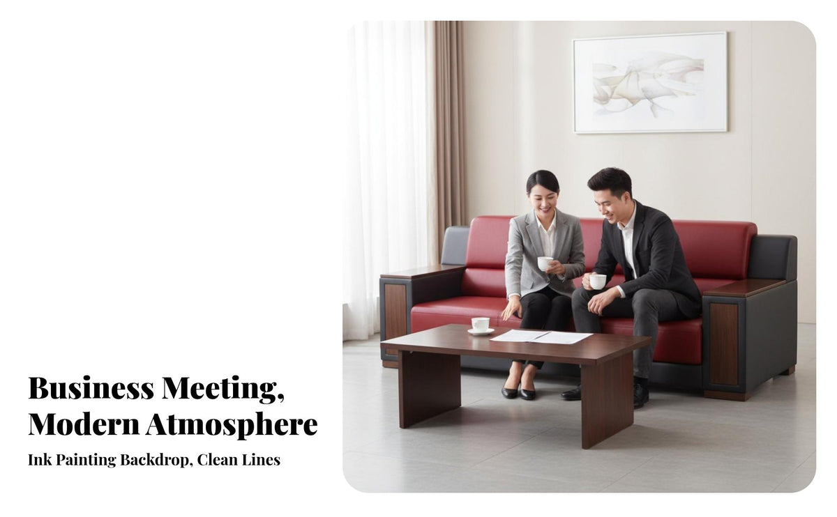 New Chinese and design Sofa and Coffee Table set real leather Upholstery Reception Seating Modern Minimalist Design Office Furniture Business Grade for Corporate Buyers, Interior Designers, Meeting Room, senior management waiting area, Lobby