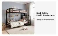 Iron Frame Bunk Bed Bed Space Saving Metal Stairway Bunk Bed Guardrails Bedroom Furniture for Students, Dormitory, Kids Room, Small Areas
