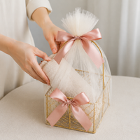 Metal Wire Gift Basket, Sheer Fabric Storage Baskets for Gifts, Birthday Wedding Celebration Hamper, Single Handle