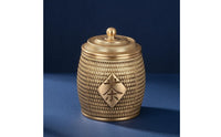 Tea Container Canister Woven Texture Lidded Brass Canister Round Bulbous