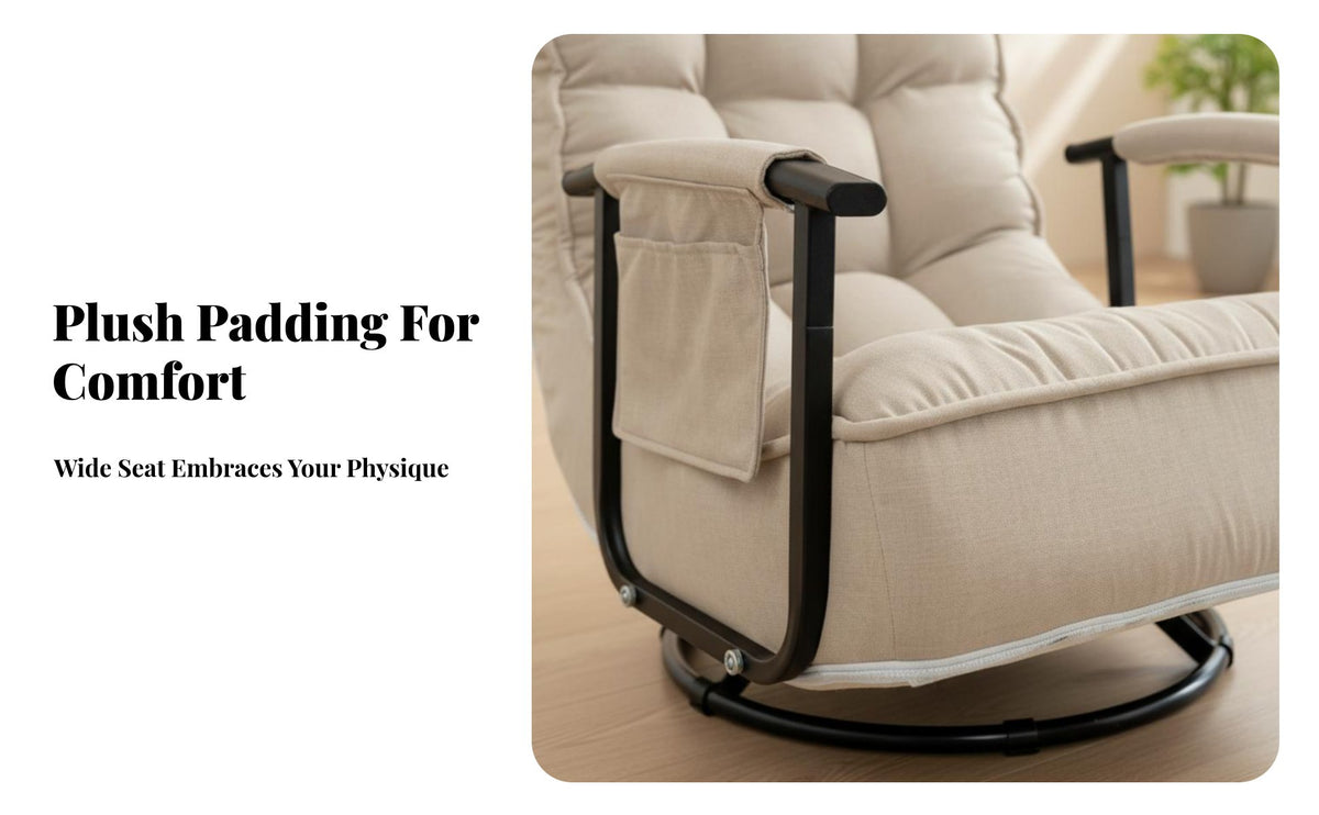 Adjustable Backrest Swivel Recliner Chair Padded Cushioning Reclining Armchair Ergonomic Design Single Sofa Convenient Side Pocket for Homebodies, Students, Bedroom, Living Room, Reading Nook, Home Theater