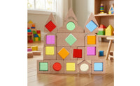 Sensory Building Blocks with Wooden Frame Colored Wooden Blocks with Acrylic Inserts Open-Ended Toy for Toddlers, Preschoolers