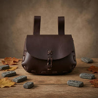 Handmade PU Leather Waist Bag Retro Medieval Waist Bag Flap-Front Reawakening Belt Pouch Laced Stitching