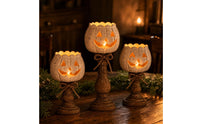 3 Pieces Festive Pumpkin Tealight Holder with Pedestal Decorative Jack-O'-Lantern Tealight Holder Spooky Decor Cozy for Mantel