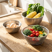 Kitchen Colander Bowl Set, Stainless Steel Double Layer Colander with Handles, Rice Washing Bowl and Vegetable Strainer for Home Kitchen Sink