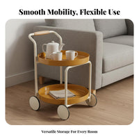 Space-Saving Cream Design Trolley Versatile Mobile Side Table Wooden Handle Multi-Tier Storage Trolley for Apartment Dwellers, Design Enthusiasts, Living Room, Small Areas, Bedroom, Kitchen