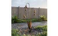 Rusted Weathered Copper Stake Curved Metal Floral Stake Floral Silhouette Bloom Chime Garden Ornament