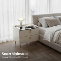 Modern Design Smart Nightstand with Drawers Built-in Charging Station Smart End Table with Drawers Spacious Storage Bedroom Furniture Adjustable LED Lighting for Tech Enthusiasts, Couples, Homeowners
