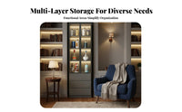 Easy to Clean Glass Door Display Cabinet Minimalist Design Tall Glass Door Cabinet LED Lighting Lighted Display Case Multipurpose Use for Homeowners, Book Lovers, Living Room, Bedroom, Home Office, Entryway