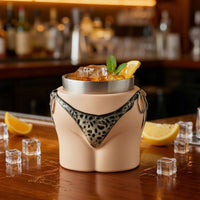 Leopard-Print Bikini-Shaped Cup with Stainless Steel Liner Double-Wall Bikini Cup Insulated Vessel Compact for Party Hosts, Home Bar Owners, Parties, Themed Restaurants