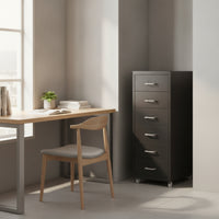 Six-Drawer Cabinet with Casters Beneath-Desk Rolling Drawer Organizer Metal Storage Cabinet for Telecommuters, Students, Home Office, Dorm Room