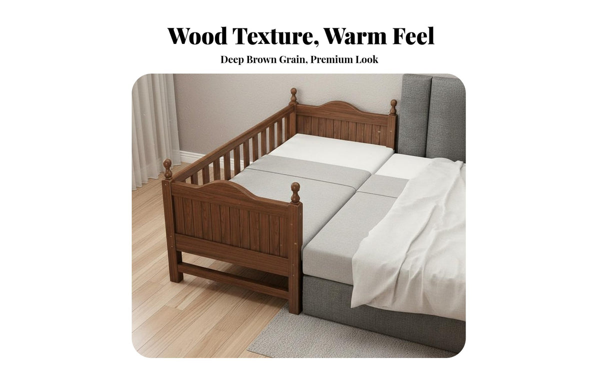 Solid Wood Bedside Sleeper Built-in Guardrails Bedside Extension Bed Extendable Design Childrens Splicing Bed for Young Children, Parents, Nursery