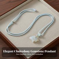 Chalcedony Horse Pendant Auspicious Symbol Horse Pendant Translucent Carved Amulet for Women, Men, Necklace Making