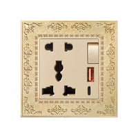 Antique Gold Decorative Outlet Panel Ornate Retro Socket Plate Vintage Embossed Wall Plate Metal for Interior Designers, Homeowners, Living Room, Bedroom, Hotel