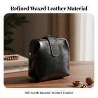 Scratch-Resistant PU Leather Cosmetic Pouch Snap Closure Vintage Travel Toiletry Bag 180-Degree Wide-Accessible Design for Women, Girls