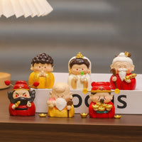 6 Pieces Chinese Deity Figurines Painted for Desk, Collectors
