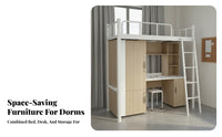 Study and Rest 2-in-1 Loft Bed Desk Combo Space-Saving Student Workstation Bed Safe Load-Bearing Dormitory Furniture Heightened Guardrail for Dorm Residents, Young Adults, Apartment, Apartments, Small Rooms, Bedroom