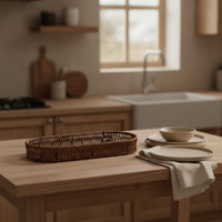 Oval Woven Basket Shallow Imitation Rattan Basket Textured for Kitchen Prep