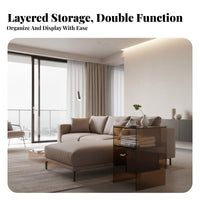 Modern Design Multi-Level Accent Table Minimalist aesthetic Waterfall End Table Transparent Look Nightstand single-Piece Construction for Homeowners, Apartment Dwellers, Students, Bedroom, Small Spaces, Living Room, Nursery