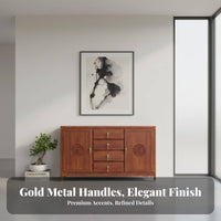 New Chinese Design Sideboard Traditional Mortise and Tenon Joinery Solid Wood Dining Room Buffet Sturdy Wooden Sideboard Cabinet for Hallway, Kitchen