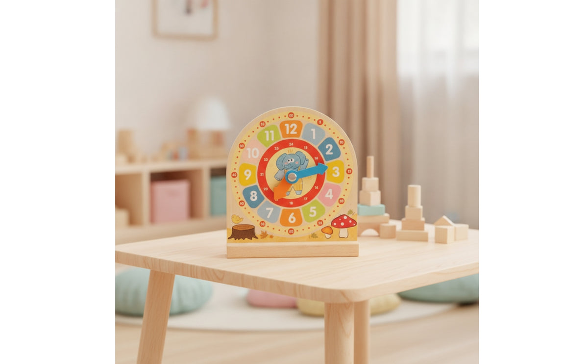 Wooden Clock with Cards Educational Time Learning Toy Wooden Clock Hands-on Teaching for Children, Classroom, Homeschool