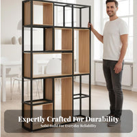 Industrial Design Bookcase Versatile Metal and Wood Cubby Shelf Sturdy Construction Open-Shelf Room Divider for Restaurant, Office