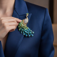 Peacock Brooch Enamel Peacock Pin Ornate Jewelry for Weddings