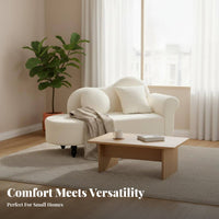 Cream & aesthetic Curved Teddy Sofa space-efficient Size Living Room Furniture Space-Saving Loveseat Minimalist Design for Apartment Dwellers, Interior Decorators, Clothing bavailableique, Small areas, Reception Area, study corner