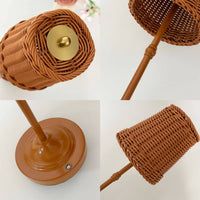 Dimmable Table Lamp with Rattan Shade Cozy Rattan Table Lamp Vintage Compact for Patio