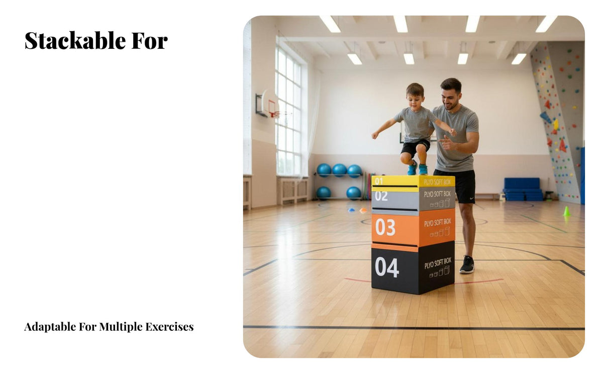 4 Pieces Soft Jump Box Set PU Cover 4-Piece Fitness Jump Box Improves Jumping Ability Stackable Foam Training Blocks for Kids, Home Gym