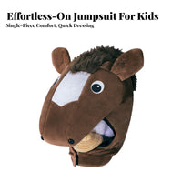 Attached Tail Kids Horse Costume Stuffed Head Hood Horse Jumpsuit Realistic Design for Toddlers, Halloween, Role Play, School Plays