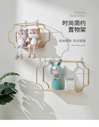 Iron Wall Shelf No-Drill Hanging Storage Rack for Living Room Bathroom Decor