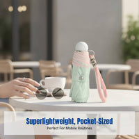 Featherlight Five-Fold Sun Umbrella, Compact UV Protection, Portable, Dual-Use for Rain & Sun, Black Coating, Women