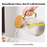 Large Capacity High Borosilicate Glass Pitcher Easy to Clean Heat Resistant Glass Carafe Leak-Proof-Pour-Control-Resistant Spout