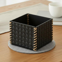 Remote Control Holder Elegant Design Woven Leather Organizer Spacespace-Conserving Accessory