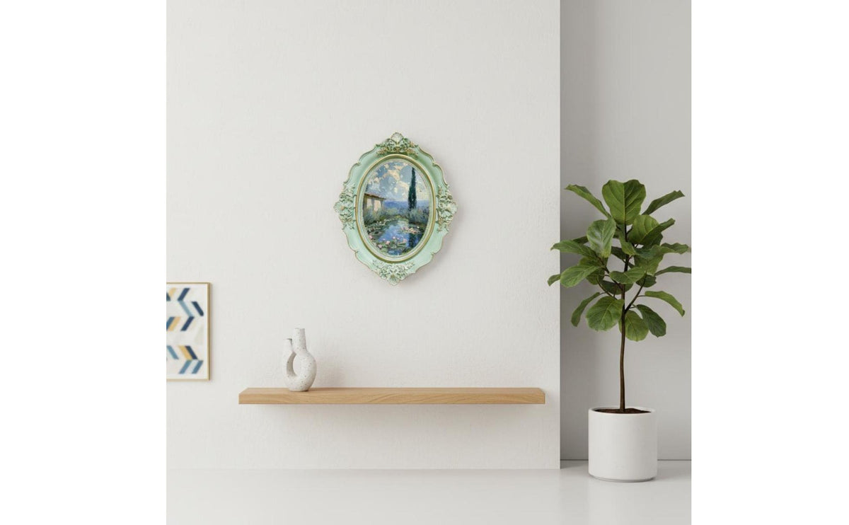 Oval Photo Frame Wall Mountable Carved Resin Frame Glass Front for Mantelpiece