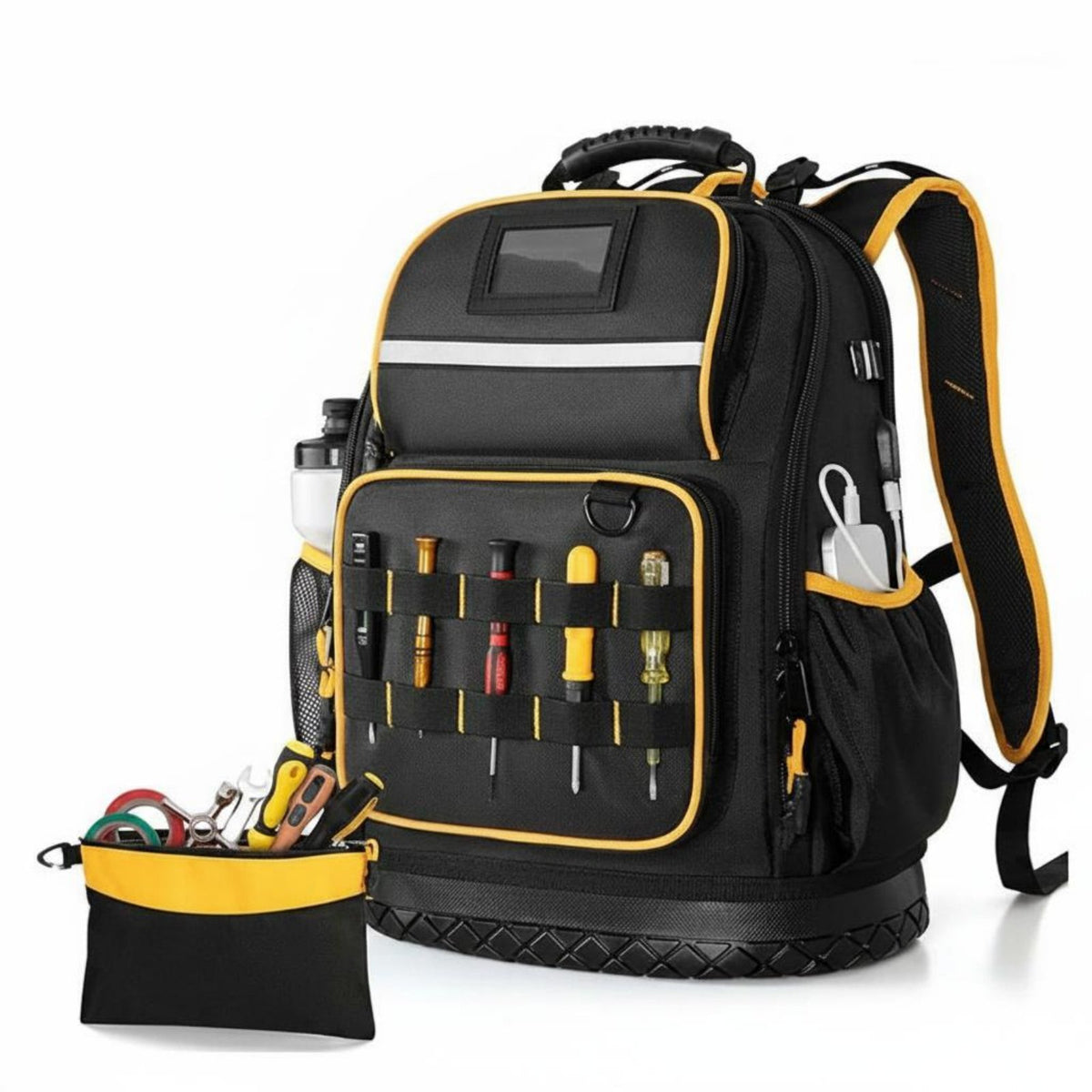 Multiple Pockets Heavy Duty Tool Backpack Laptop Compartment Tool Organizer Backpack USB Charging Port Breathable Padded Back for Mechanics