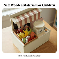 Wooden Market Stall Toy Includes Register Kids Grocery Store Playset Role-Playing Fun Wooden Market Stand Playset for Preschool, Daycare, Nursery