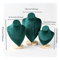 3 Pieces Suede-Covered Necklace Display Bust Countertop Jewelry Display with Wooden Base Elegant Necklace Bust Stand Sturdy for Photographers