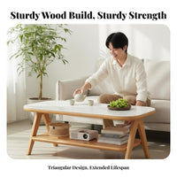 Mid-Century-Century Modern Design Low Table with Storage Shelf Stable Construction Household Furniture Hidden Compartment Rounded Corner Top for Apartment Dwellers, Homeowners, Telecommute Workers, Living Room, Small Compact Areas, Balcony, Lounge Area