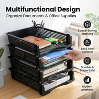 Desk Storage File Organizer, Stackable Desktop Document Holder for Students Study Room, Office Workspace Rack for Papers
