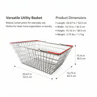 Storage Basket with Handles for Shopping and Groceries, Metal Wire Mesh Design for Vegetable and Bathroom