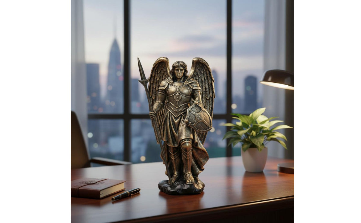 Winged Knight Statue Luxury Style Heavenly Knight Figurine Hand-Painted Look Angel Sculpture for Office