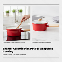Enamel Milk Pot Stovetop Compatible Saucepan with Clear Lid Multi-Purpose for Campers, Singles, Warming Liquids, Outdoor Cooking