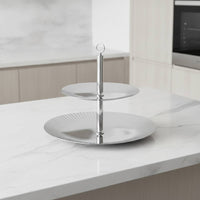 2 Tier Serving Stand Stainless Steel Oval Fruit Basket Sturdy Tableware for Dining Table, Kitchen Counter, Parties