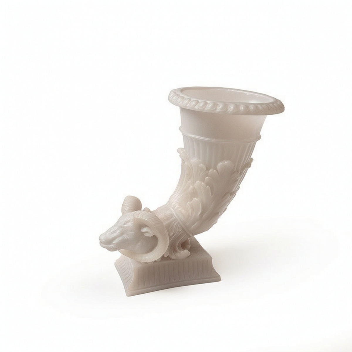 Vase with Ram Head Faux-Jade Horn Vase Vessel Sculptural Embossed for Mantel, Console Table