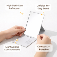 Folding Mirror Compact for Travel Makeup Lightweight Aluminum Frame Handheld for Daily Use, Foldable Small with Handle, 17 x 13 cm