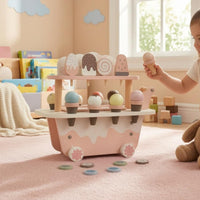 Wooden Ice Cream Cart Pink and Pale Ice Cream Cart Floral Wheels for Playroom