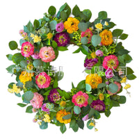 Peony Flower Wreath Spring Wreath Summer Bright Multicolor Wreath Wildflower Artificial Flower Decoration